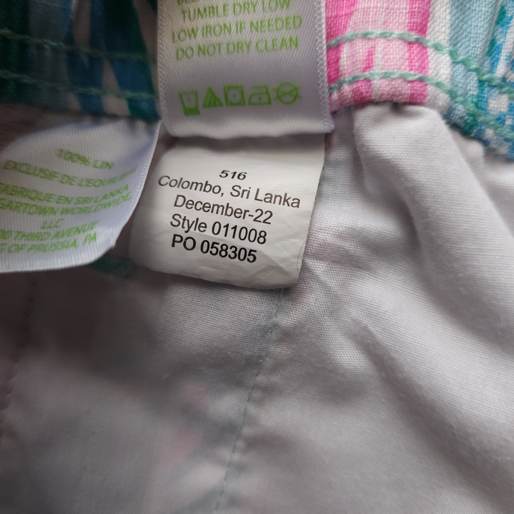 Lilly Pulitzer Sea Turtle Soiree TARON PANTS Lagoon 100% Linen Pull-On Large - Picture 7 of 10